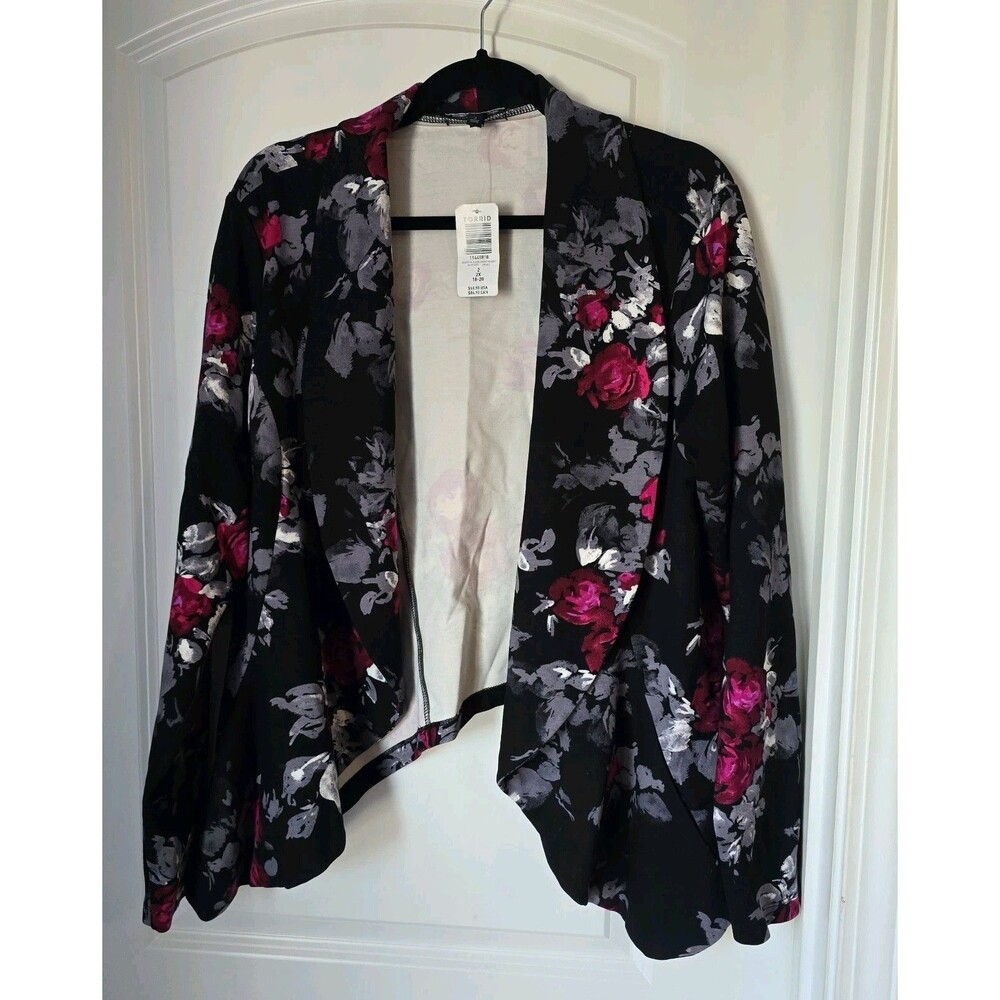 Torrid Women’s 2 Gorgeous Black & Rose Floral Blazer Jacket  Pockets  Open Front